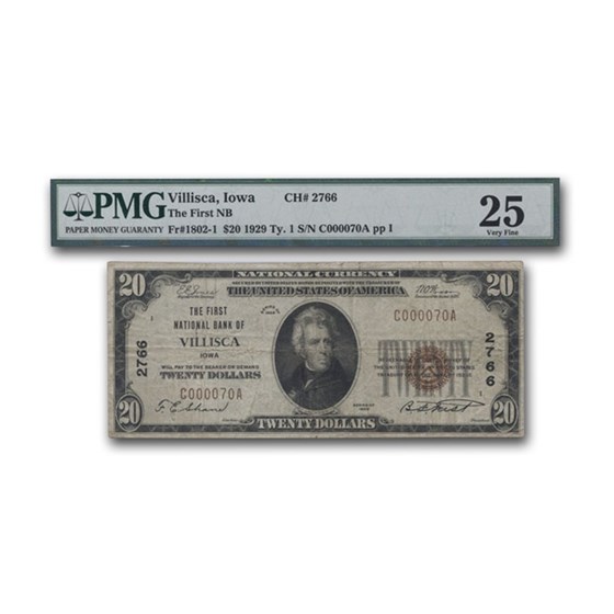 1929 Type 1 $20 Villisca, Iowa VF-25 PMG (CH#2766) 1929 Type 1 $20 Villisca, Iowa VF-25 PMG (CH#2766)